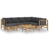 8 Piece Garden Lounge Set with Dark Grey Cushions  Bamboo - Front View