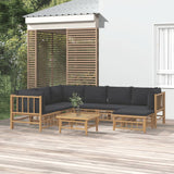8 Piece Garden Lounge Set with Dark Grey Cushions Bamboo