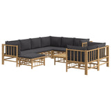 10 Piece Garden Lounge Set with Dark Grey Cushions  Bamboo - Side View