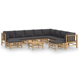 11 Piece Garden Lounge Set with Dark Grey Cushions  Bamboo - Front View