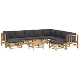 11 Piece Garden Lounge Set with Dark Grey Cushions  Bamboo - Side View