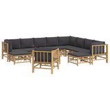 12 Piece Garden Lounge Set with Dark Grey Cushions  Bamboo - Side View