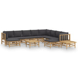 12 Piece Garden Lounge Set with Dark Grey Cushions  Bamboo - Front View
