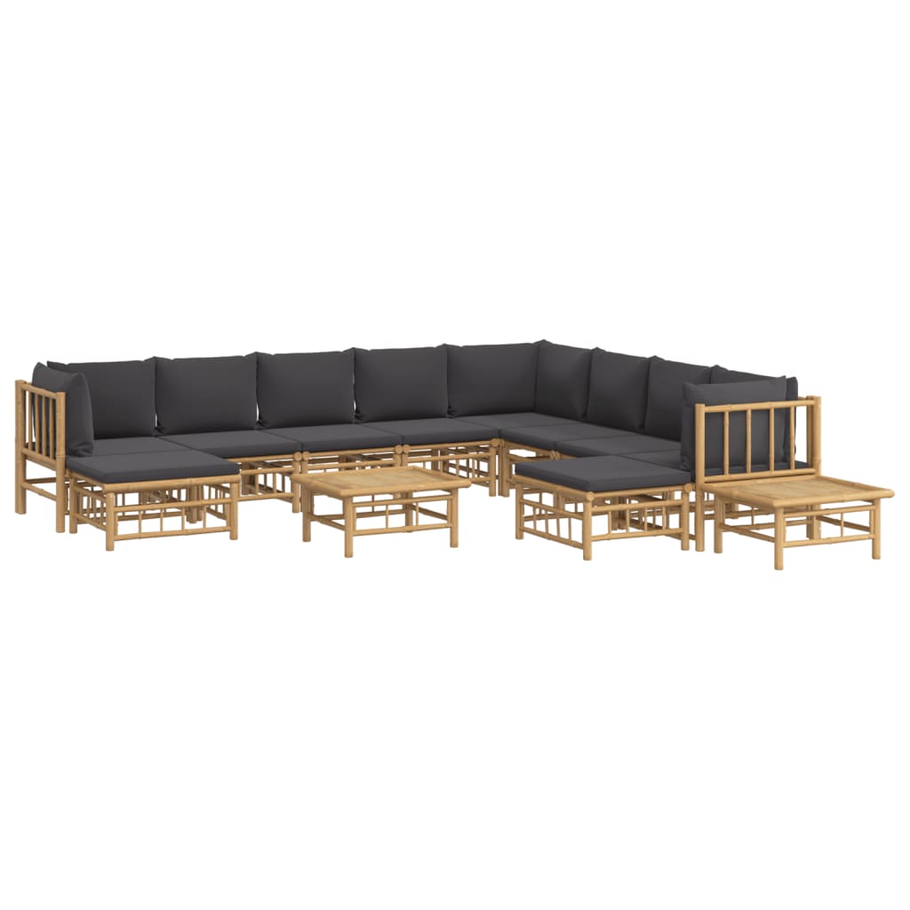 12 Piece Garden Lounge Set with Dark Grey Cushions Bamboo