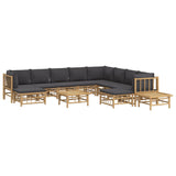 12 Piece Garden Lounge Set with Dark Grey Cushions  Bamboo - Side View
