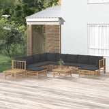 12 Piece Garden Lounge Set with Dark Grey Cushions Bamboo