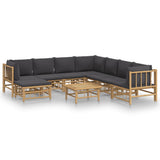 9 Piece Garden Lounge Set with Dark Grey Cushions  Bamboo - Front View