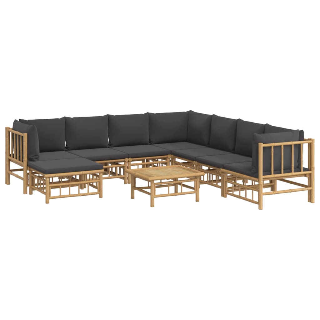 9 Piece Garden Lounge Set with Dark Grey Cushions Bamboo