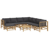 9 Piece Garden Lounge Set with Dark Grey Cushions Bamboo
