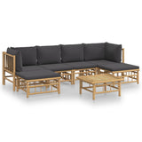7 Piece Garden Lounge Set with Dark Grey Cushions  Bamboo - Front View