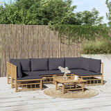 7 Piece Garden Lounge Set with Dark Grey Cushions Bamboo