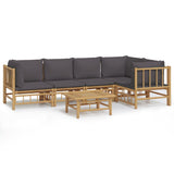 6 Piece Garden Lounge Set with Dark Grey Cushions  Bamboo - Front View