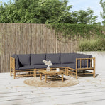 6 Piece Garden Lounge Set with Dark Grey Cushions Bamboo