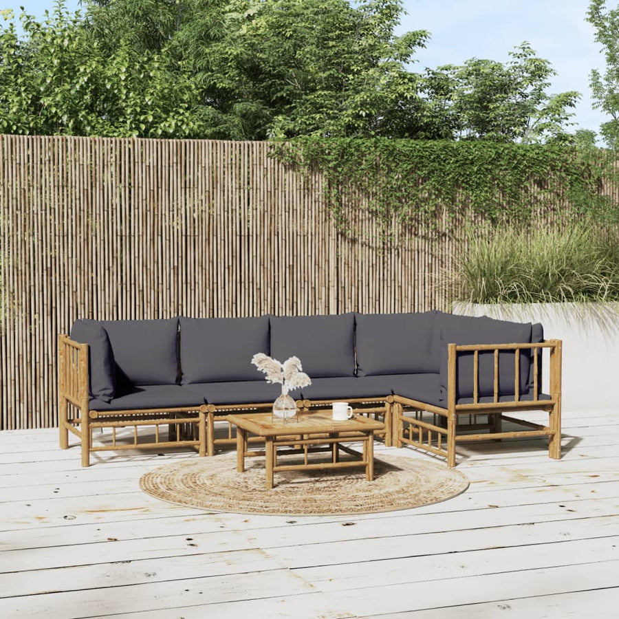 6 Piece Garden Lounge Set with Dark Grey Cushions Bamboo