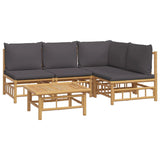 5 Piece Garden Lounge Set with Dark Grey Cushions  Bamboo - Side View