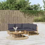 5 Piece Garden Lounge Set with Dark Grey Cushions Bamboo