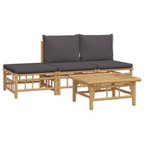 4 Piece Garden Lounge Set with Dark Grey Cushions Bamboo