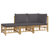 3 Piece Garden Lounge Set with Dark Grey Cushions  Bamboo - Side View