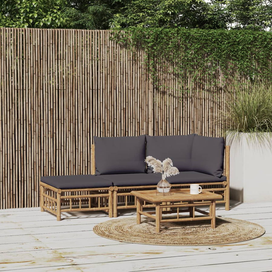 3 Piece Garden Lounge Set with Dark Grey Cushions Bamboo