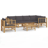 7 Piece Garden Lounge Set with Dark Grey Cushions Bamboo