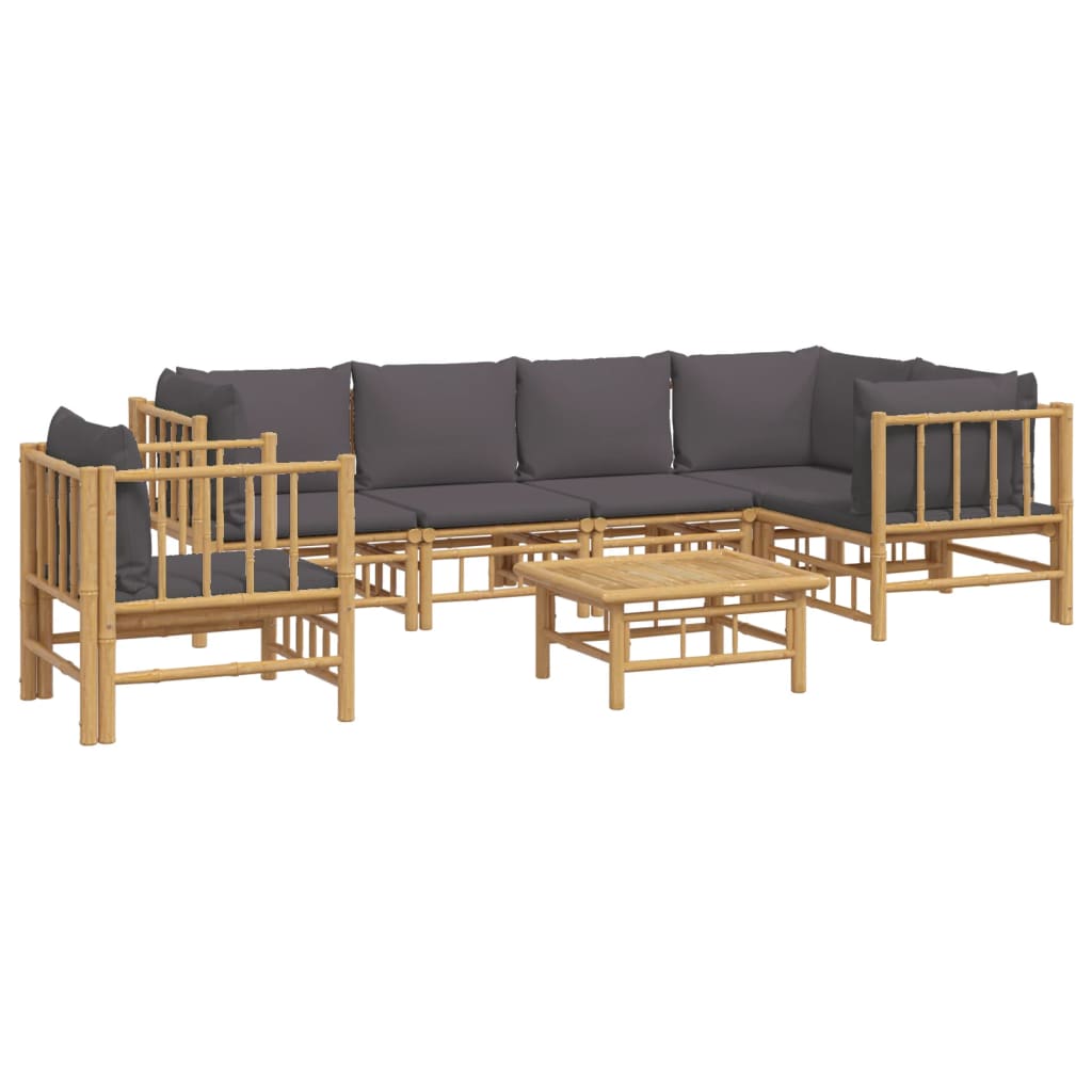 7 Piece Garden Lounge Set with Dark Grey Cushions Bamboo