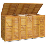 Triple Garbage Bin Shed 210x89x117 cm Solid Wood Acacia - Front View