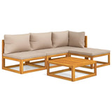 5 Piece Garden Lounge Set with Taupe Cushions Solid Wood - Front View