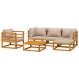 6 Piece Garden Lounge Set with Taupe Cushions Solid Wood