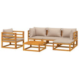 6 Piece Garden Lounge Set with Taupe Cushions Solid Wood - Side View