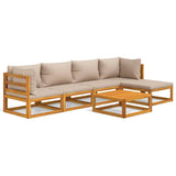 6 Piece Garden Lounge Set with Taupe Cushions Solid Wood - Front View