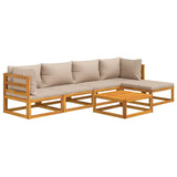 6 Piece Garden Lounge Set with Taupe Cushions Solid Wood - Side View