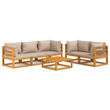 6 Piece Garden Lounge Set with Taupe Cushions Solid Wood