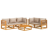 6 Piece Garden Lounge Set with Taupe Cushions Solid Wood - Side View