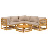 6 Piece Garden Lounge Set with Taupe Cushions Solid Wood - Front View