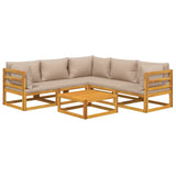 6 Piece Garden Lounge Set with Taupe Cushions Solid Wood - Side View