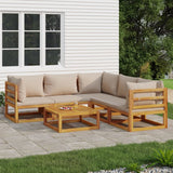 6 Piece Garden Lounge Set with Taupe Cushions Solid Wood