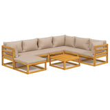 8 Piece Garden Lounge Set with Taupe Cushions Solid Wood - Front View