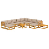 12 Piece Garden Lounge Set with Taupe Cushions Solid Wood - Side View