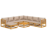 9 Piece Garden Lounge Set with Taupe Cushions Solid Wood - Front View