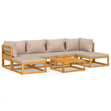 7 Piece Garden Lounge Set with Taupe Cushions Solid Wood - Front View