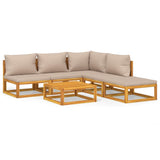 6 Piece Garden Lounge Set with Taupe Cushions Solid Wood - Front View