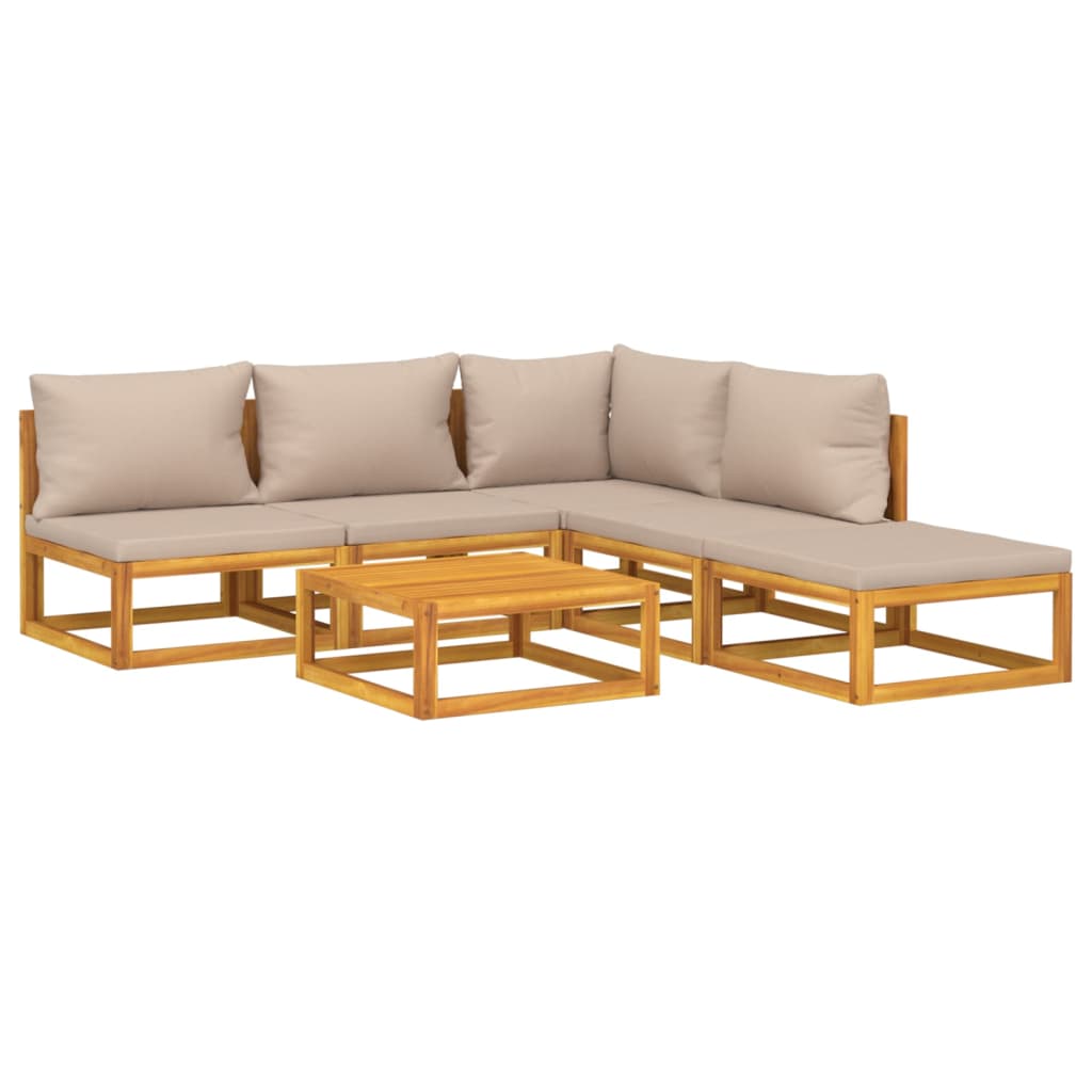 6 Piece Garden Lounge Set with Taupe Cushions Solid Wood