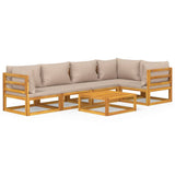 6 Piece Garden Lounge Set with Taupe Cushions Solid Wood - Front View