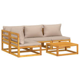 5 Piece Garden Lounge Set with Taupe Cushions Solid Wood - Side View