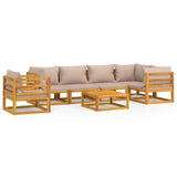 7 Piece Garden Lounge Set with Taupe Cushions Solid Wood - Front View