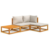 4 Piece Garden Lounge Set with Light Grey Cushions Solid Wood - Front View