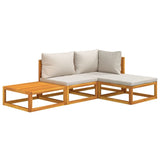 4 Piece Garden Lounge Set with Light Grey Cushions Solid Wood - Side View
