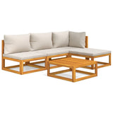 5 Piece Garden Lounge Set with Light Grey Cushions Solid Wood - Front View