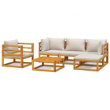 6 Piece Garden Lounge Set with Light Grey Cushions Solid Wood - Front View
