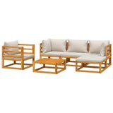 6 Piece Garden Lounge Set with Light Grey Cushions Solid Wood - Side View